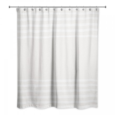 White Linen Stripes 71x74 Shower Curtain