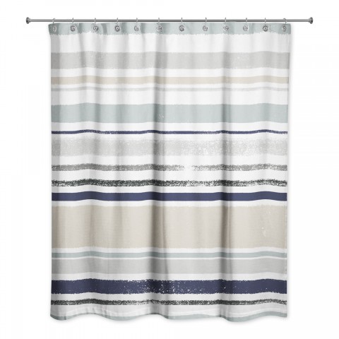 Beige and Blue Stripes 71x74 Shower Curtain