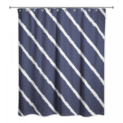 Navy Diagonal Stripes 71x74 Shower Curtain