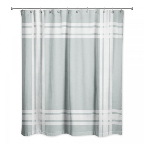 Striped Soft Blue Border 71x74 Shower Curtain