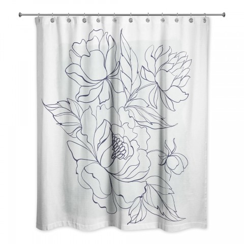 Navy Floral Sketch 71x74 Shower Curtain