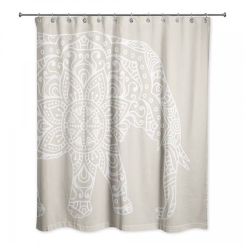 Beige Mandala Elephant 71x74 Shower Curtain