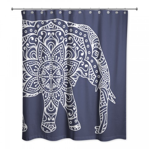 Navy Mandala Elephant 71x74 Shower Curtain