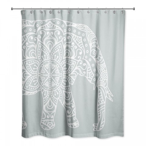Soft Blue Mandala Elephant 71x74 Shower Curtain