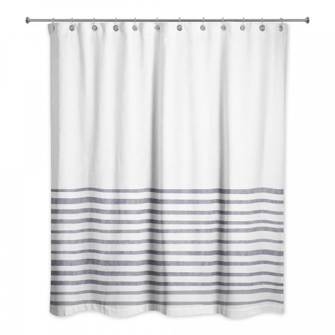 Textured Navy Stripes 71x74 Shower Curtain