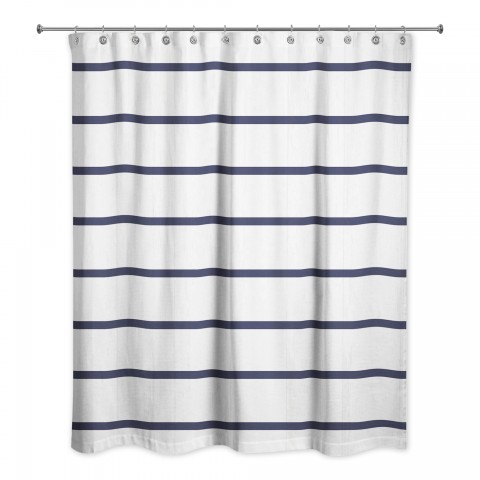 Navy Stripes on Wood 71x74 Shower Curtain