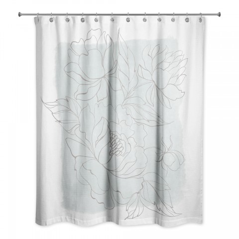 Soft Blue Floral Sketch 71x74 Shower Curtain
