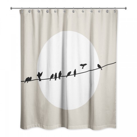 Beige Birds on a Line 71x74 Shower Curtain