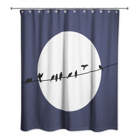 Navy Birds on a Line 71x74 Shower Curtain