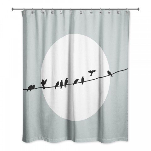 Soft Blue Birds on a Line 71x74 Shower Curtain