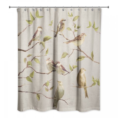 Biege Birds on Branches 71x74 Shower Curtain