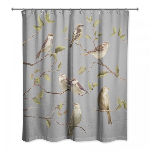 Gray Birds on Branches 71x74 Shower Curtain
