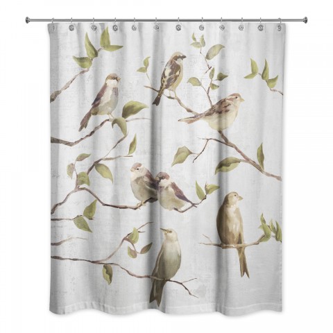 Light Gray Birds on Branches 71x74 Shower Curtain