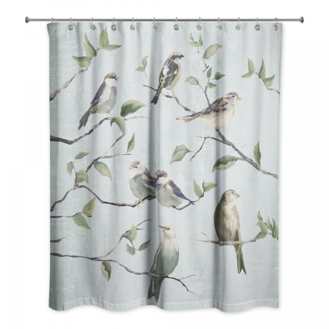 Soft Blue Birds on Branches 71x74 Shower Curtain