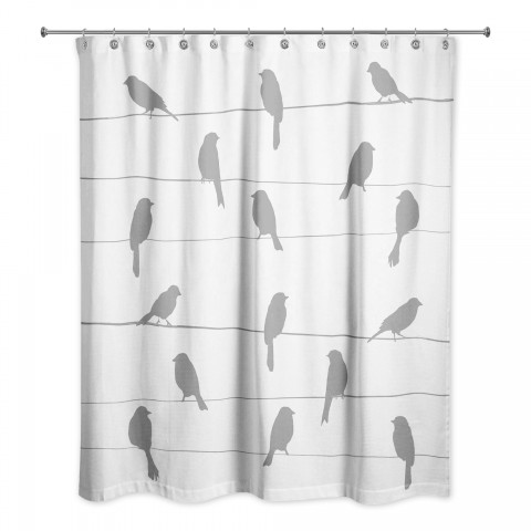 Gray Birds on Wire 71x74 Shower Curtain
