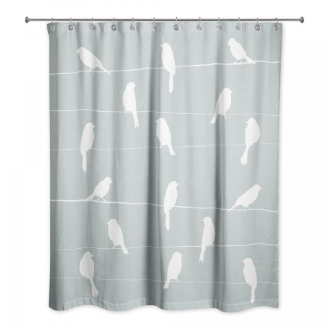 Light Blue Birds on Wire 71x74 Shower Curtain