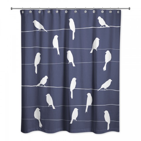 Navy Birds on Wire 71x74 Shower Curtain