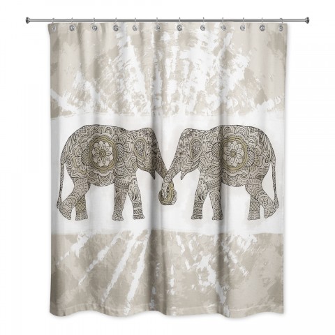 Beige Boho Elephants 71x74 Shower Curtain