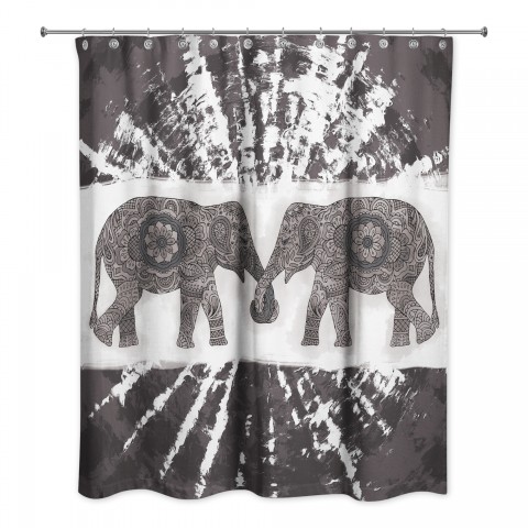 Gray Boho Elephants 71x74 Shower Curtain