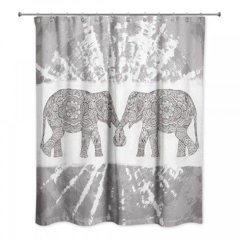 Light Gray Boho Elephants 71x74 Shower Curtain