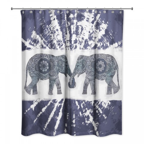 Navy Boho Elephants 71x74 Shower Curtain