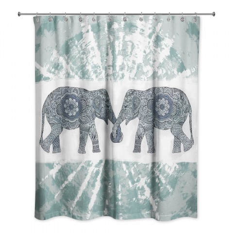 Soft Blue Boho Elephants 71x74 Shower Curtain