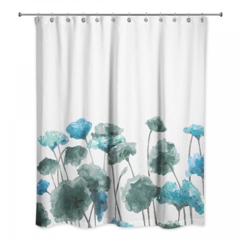 Blue Painted Flowers 71x74 Shower Curtain