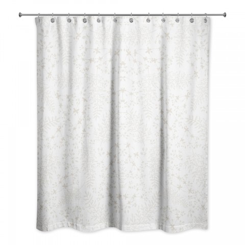 Beige Botanical Pattern 71x74 Shower Curtain