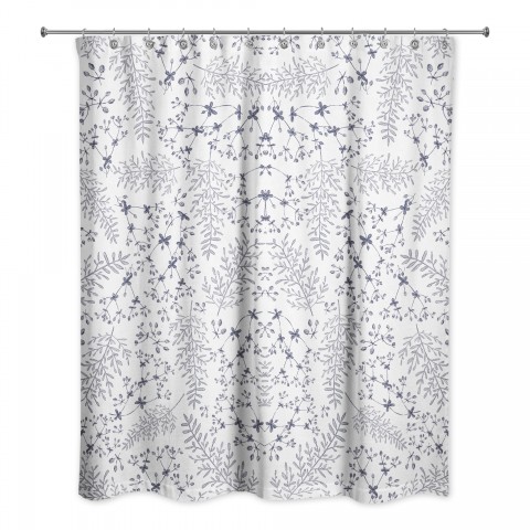 Navy Botanical Pattern 71x74 Shower Curtain