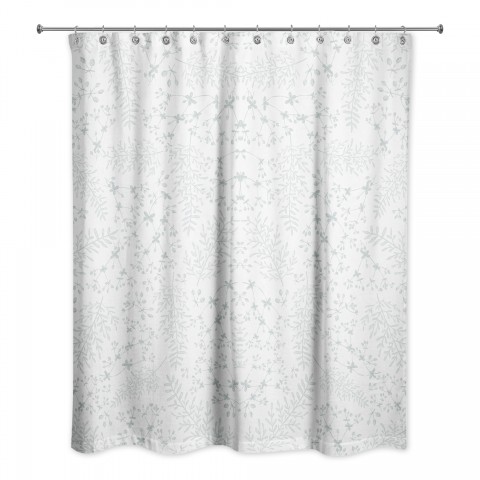 Soft Blue Botanical Pattern 71x74 Shower Curtain