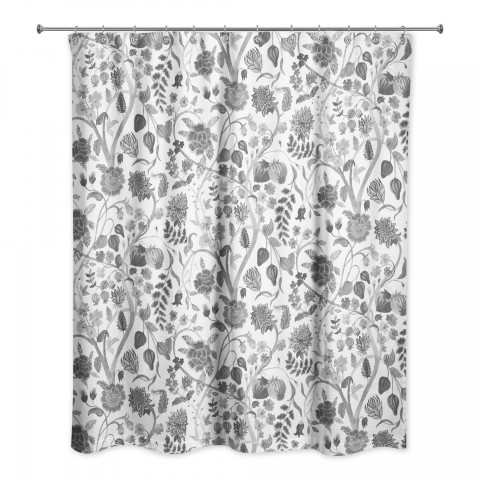 Gray Watercolor Floral 71x74 Shower Curtain