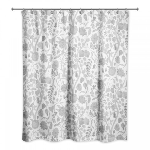 Light Gray Watercolor Floral 71x74 Shower Curtain