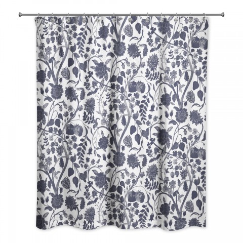 Navy Watercolor Floral 71x74 Shower Curtain