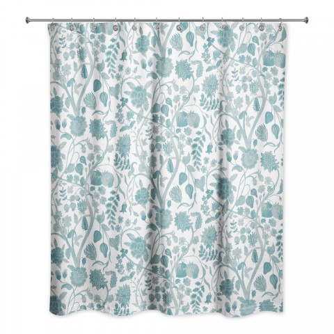 Soft Blue Watercolor Floral 71x74 Shower Curtain
