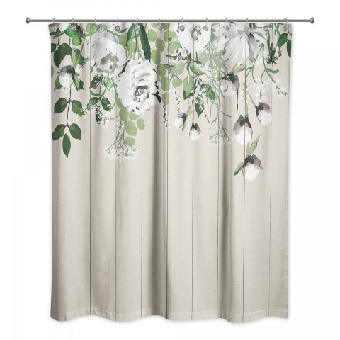 Painted Flowers on Beige 71x74 Shower Curtain