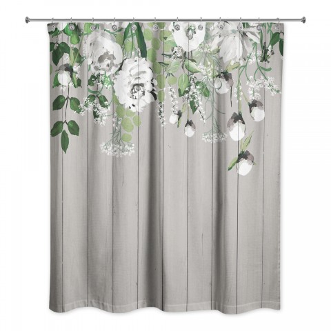 Painted Flowers on Light Gray 71x74 Shower Curtain