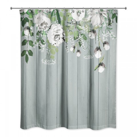 Painted Flowers on Soft Blue 71x74 Shower Curtain
