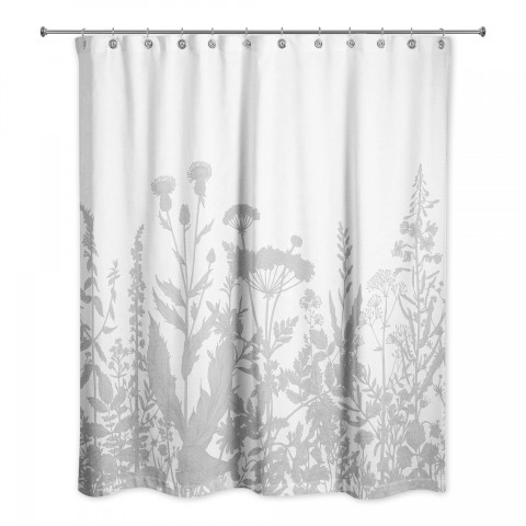 Light Gray Wildflowers 71x74 Shower Curtain