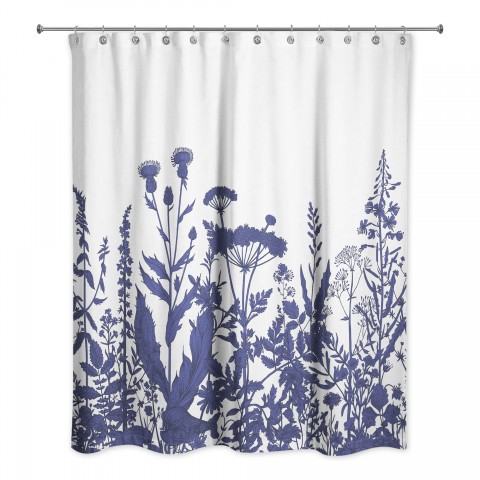 Navy Wildflowers 71x74 Shower Curtain