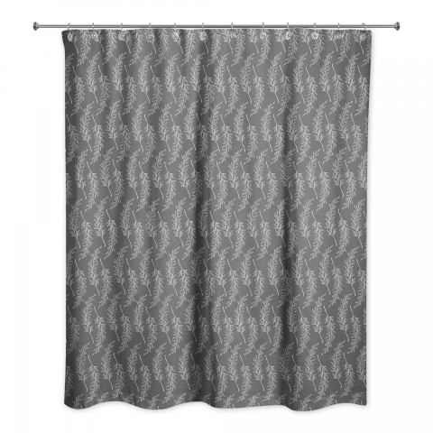 Gray Leaf Pattern 71x74 Shower Curtain