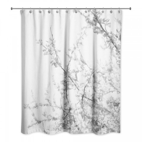Gray Flowering Tree 71x74 Shower Curtain
