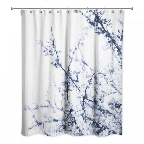 Light Gray Flowering Tree 71x74 Shower Curtain