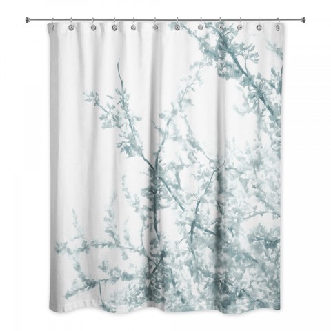 Soft Blue Flowering Tree 71x74 Shower Curtain