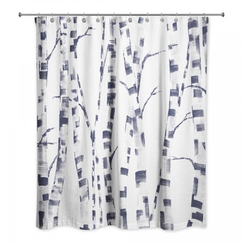 Beige Navy Trees 71x74 Shower Curtain