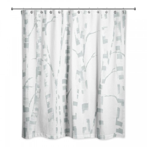 Beige Soft Blue Trees 71x74 Shower Curtain