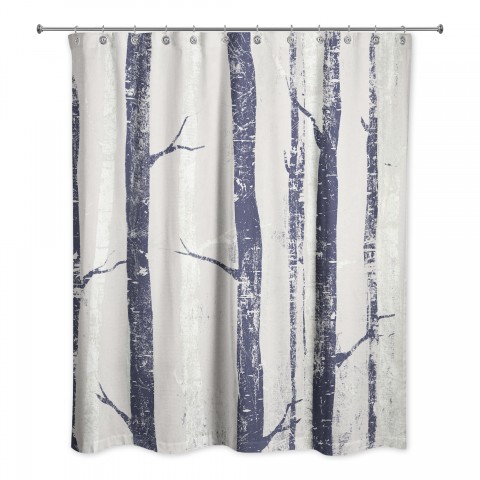 Navy Forest Tree 71x74 Shower Curtain