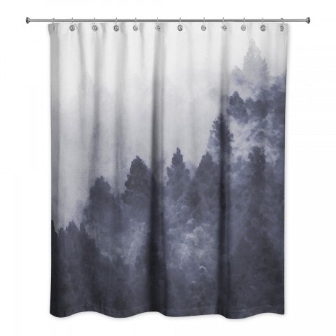 Navy Foggy Pine Trees 71x74 Shower Curtain