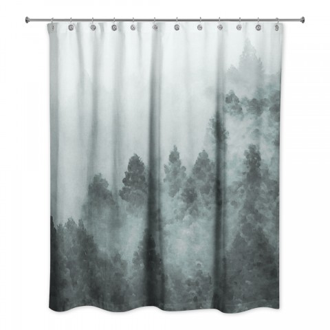 Soft Blue Foggy Pine Trees 71x74 Shower Curtain