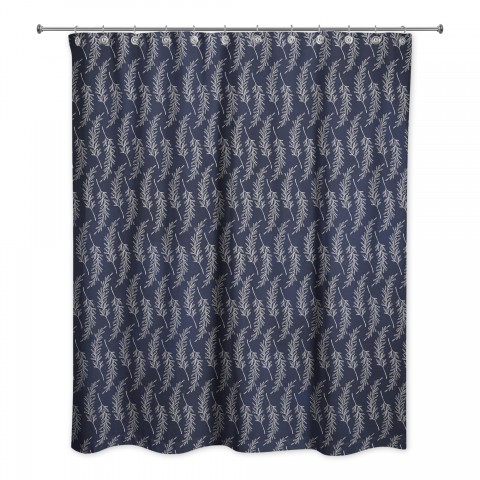 Navy Leaf Pattern 71x74 Shower Curtain