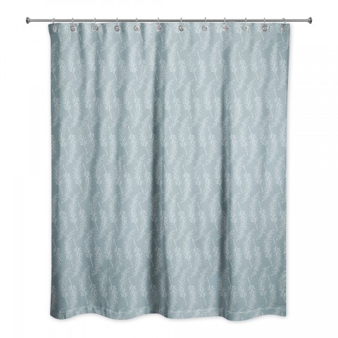 Soft Blue Leaf Pattern 71x74 Shower Curtain